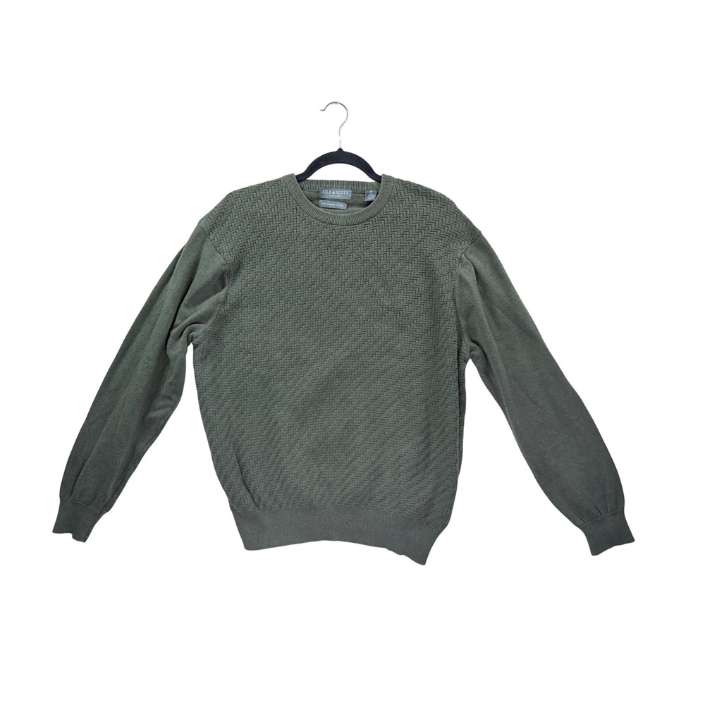 Lyle & Scott Scotland Mens Green Combed Cotton Textured Crewneck Sweater Size M